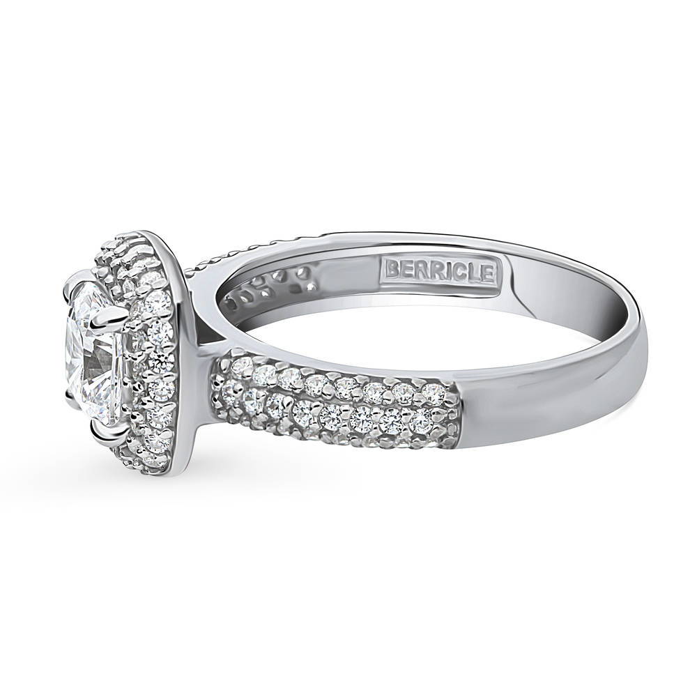 Angle view of Halo Cushion CZ Ring in Sterling Silver, 5 of 8