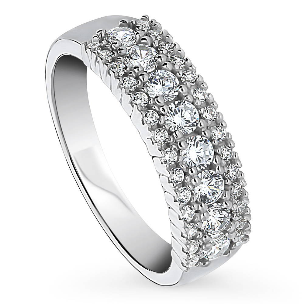 Front view of CZ Statement Half Eternity Ring in Sterling Silver, 4 of 8