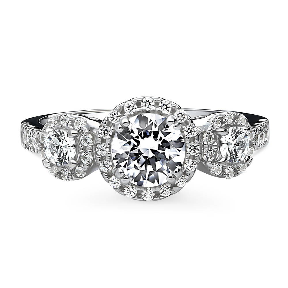 3-Stone Round CZ Ring in Sterling Silver, 1 of 8