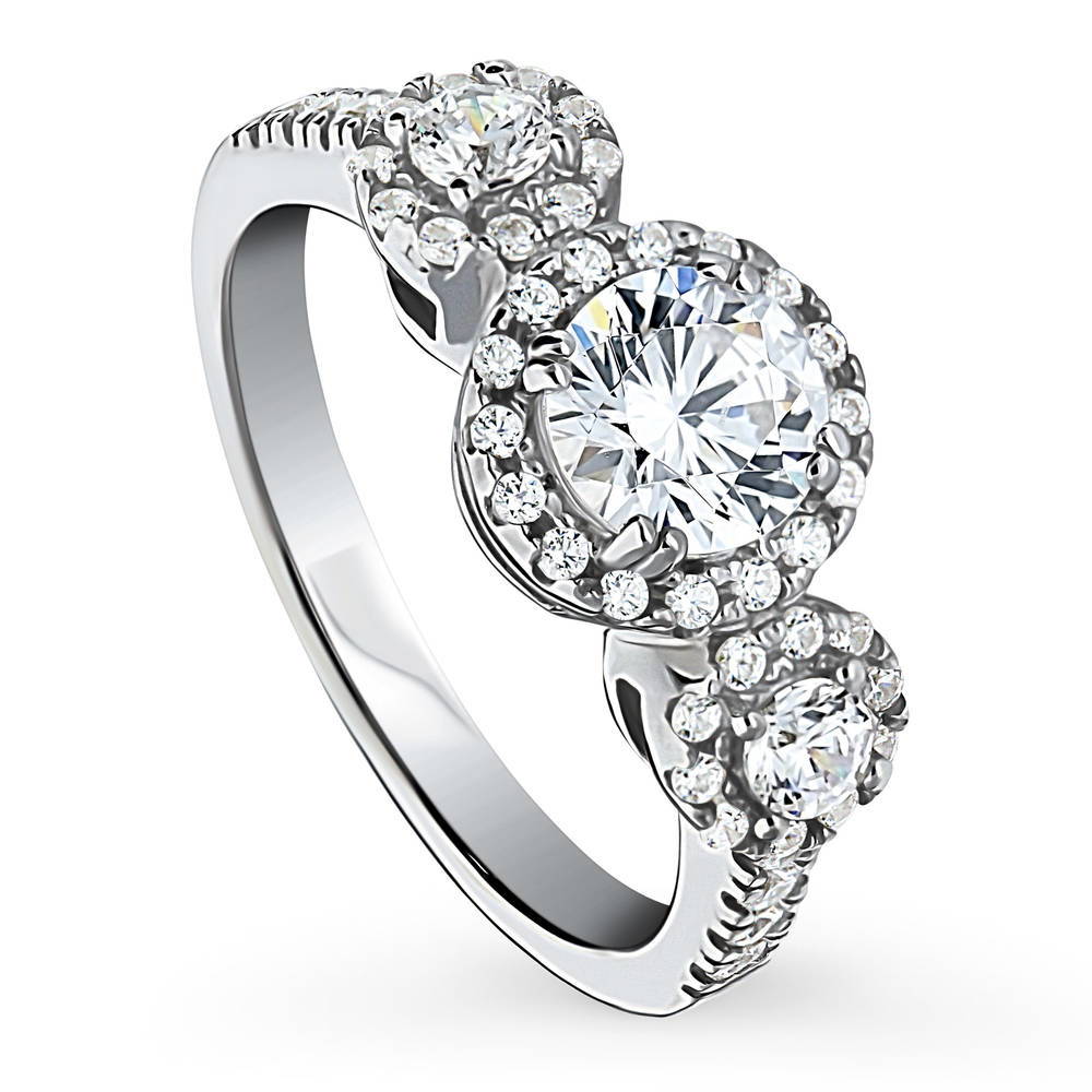 Front view of 3-Stone Round CZ Ring in Sterling Silver, 4 of 8