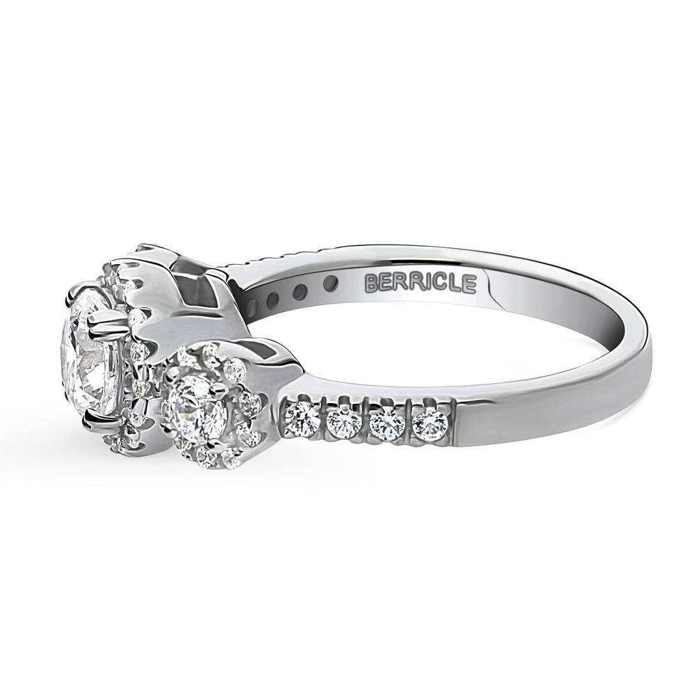 Angle view of 3-Stone Round CZ Ring in Sterling Silver, 5 of 8