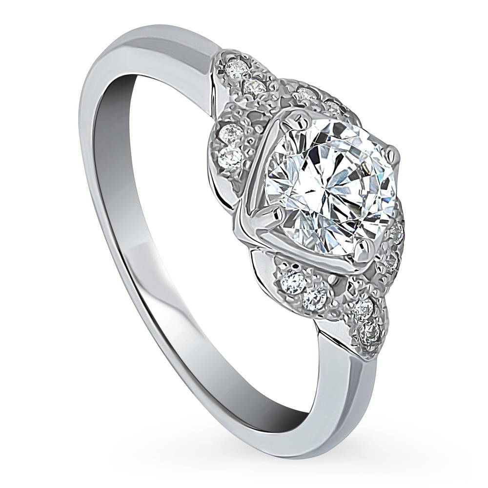 Flower Solitaire CZ Ring in Sterling Silver