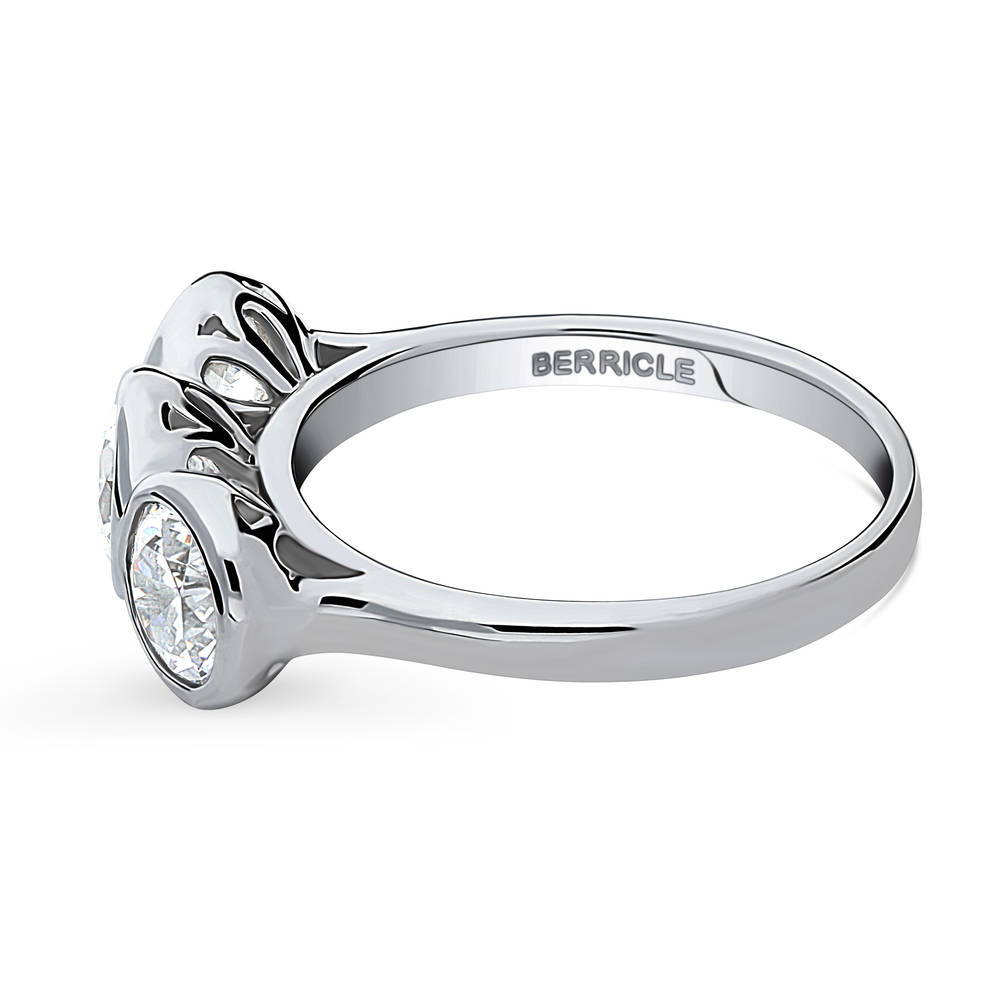 Angle view of 3-Stone Round CZ Ring in Sterling Silver, 5 of 9