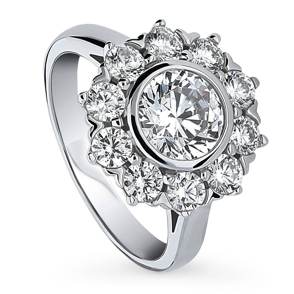 Halo Flower CZ Ring in Sterling Silver