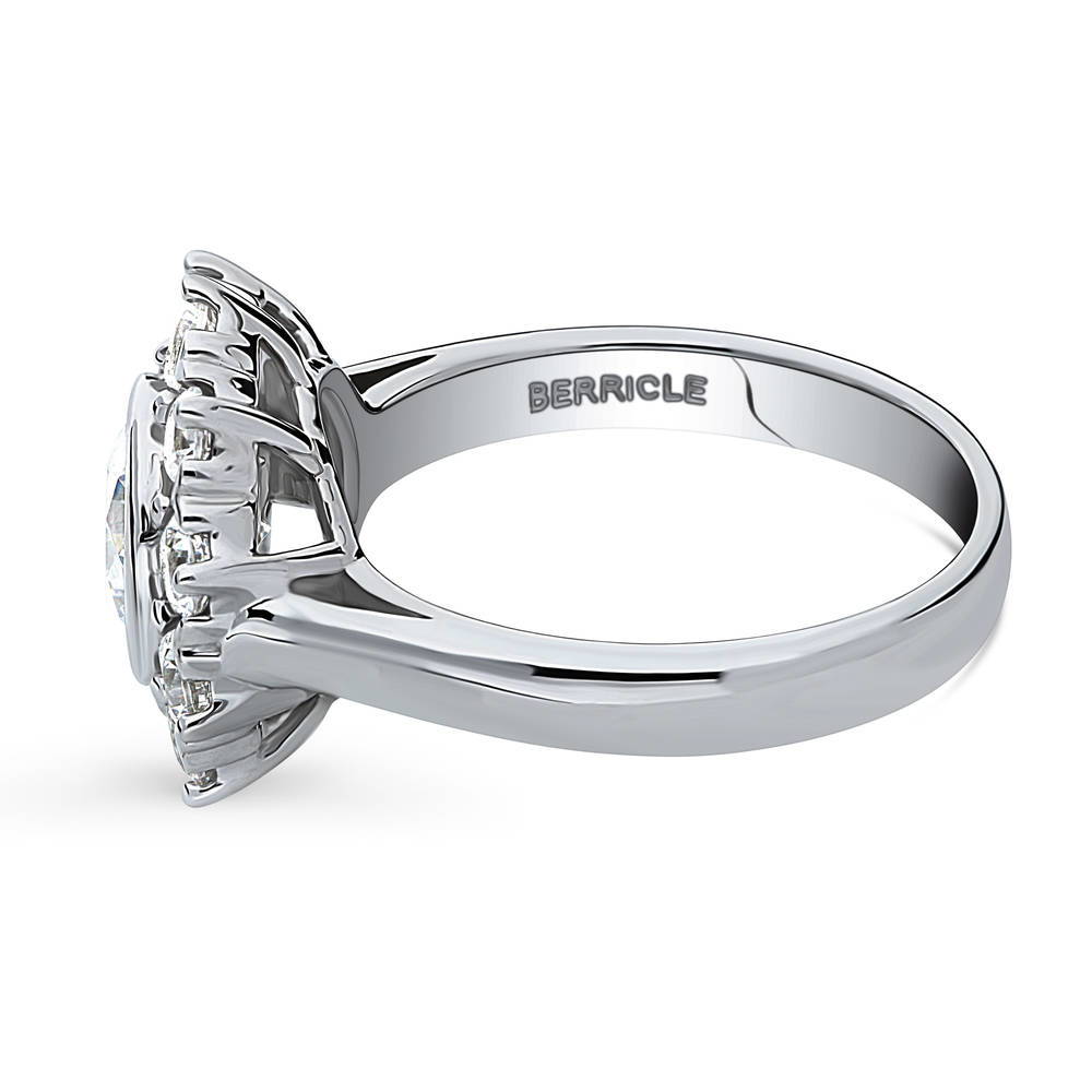Halo Flower Round CZ Ring in Sterling Silver