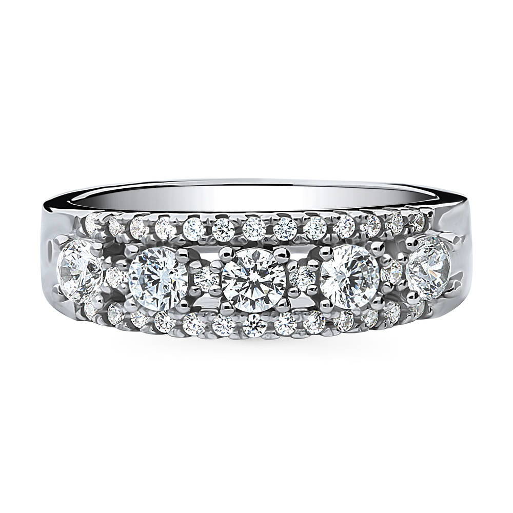 5-Stone CZ Half Eternity Ring in Sterling Silver, 1 of 8