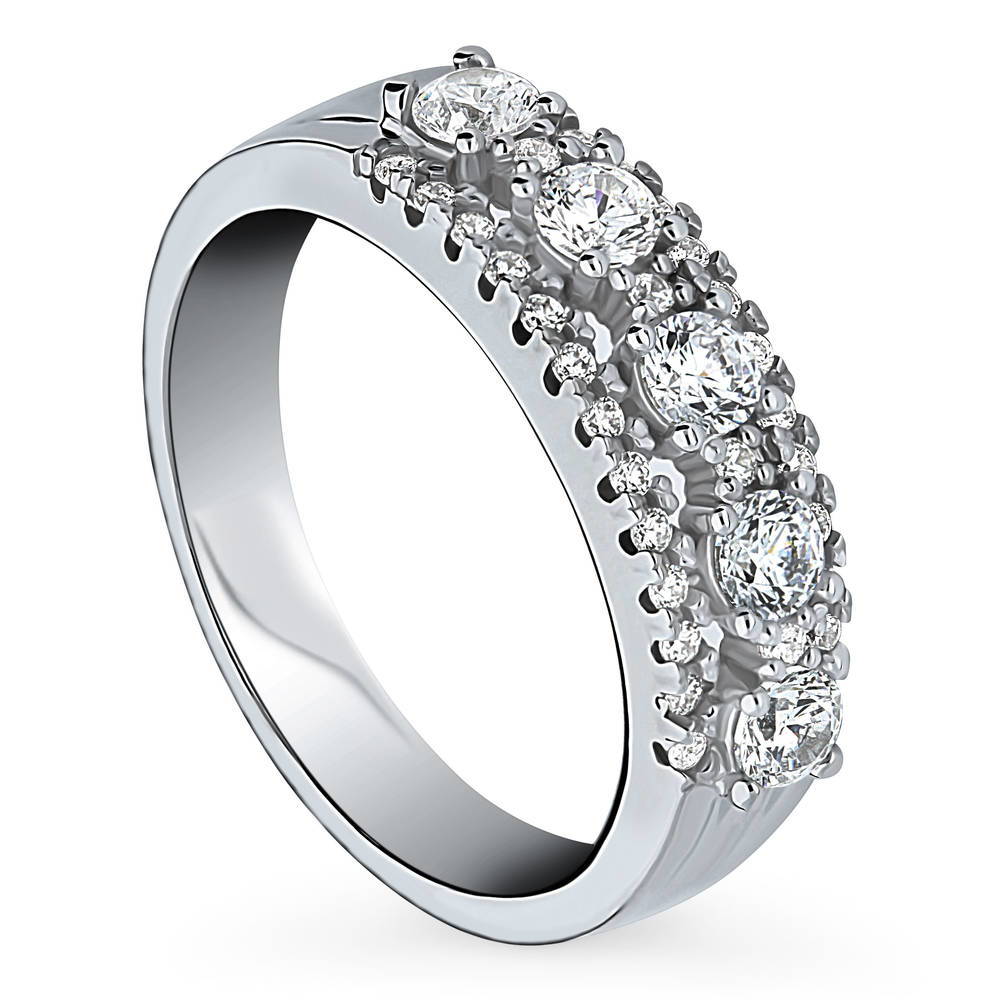 Front view of 5-Stone CZ Half Eternity Ring in Sterling Silver, 4 of 8