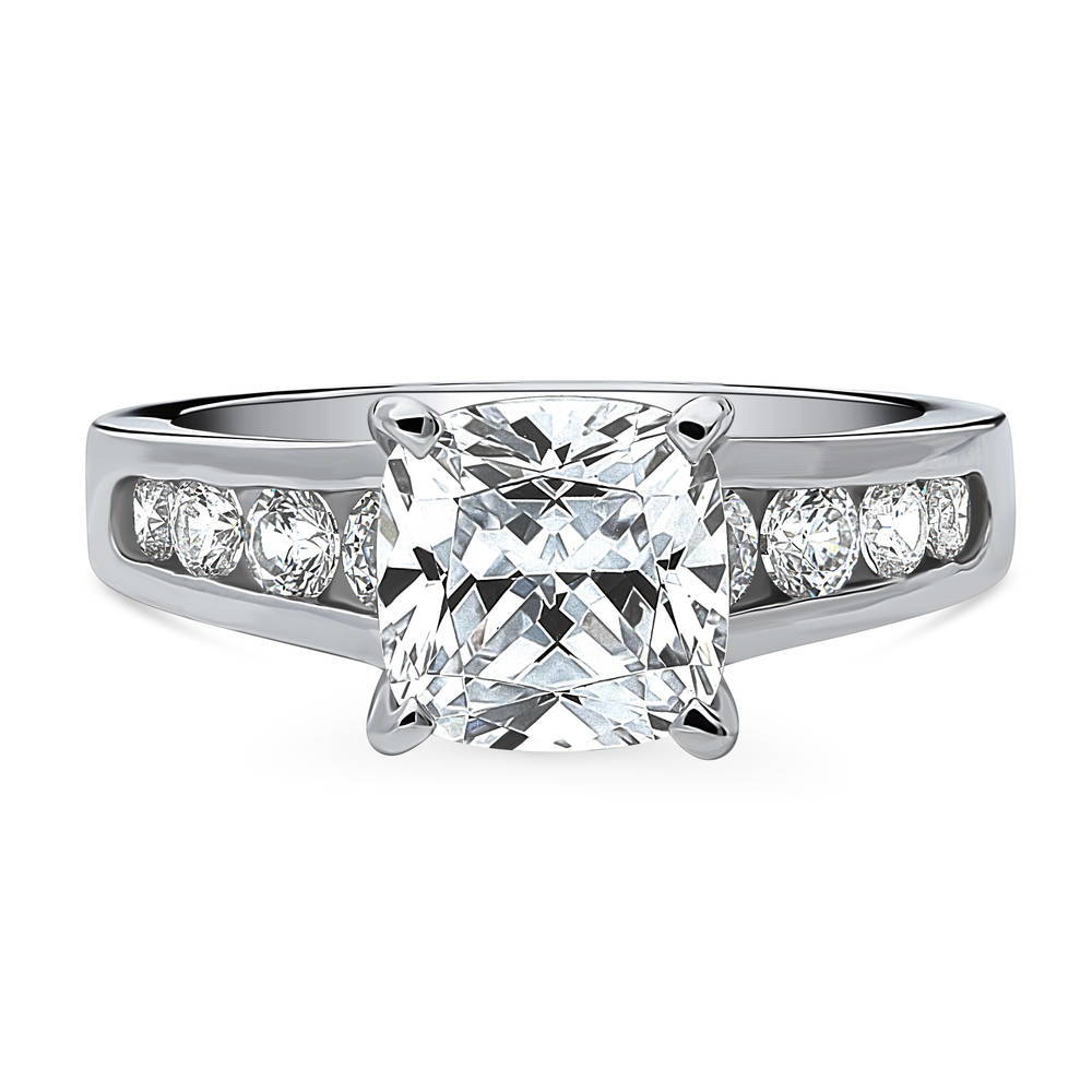 Solitaire 3ct Cushion CZ Ring in Sterling Silver, 1 of 8