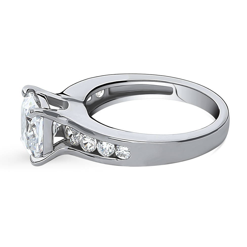Angle view of Solitaire 3ct Cushion CZ Ring in Sterling Silver, 5 of 8