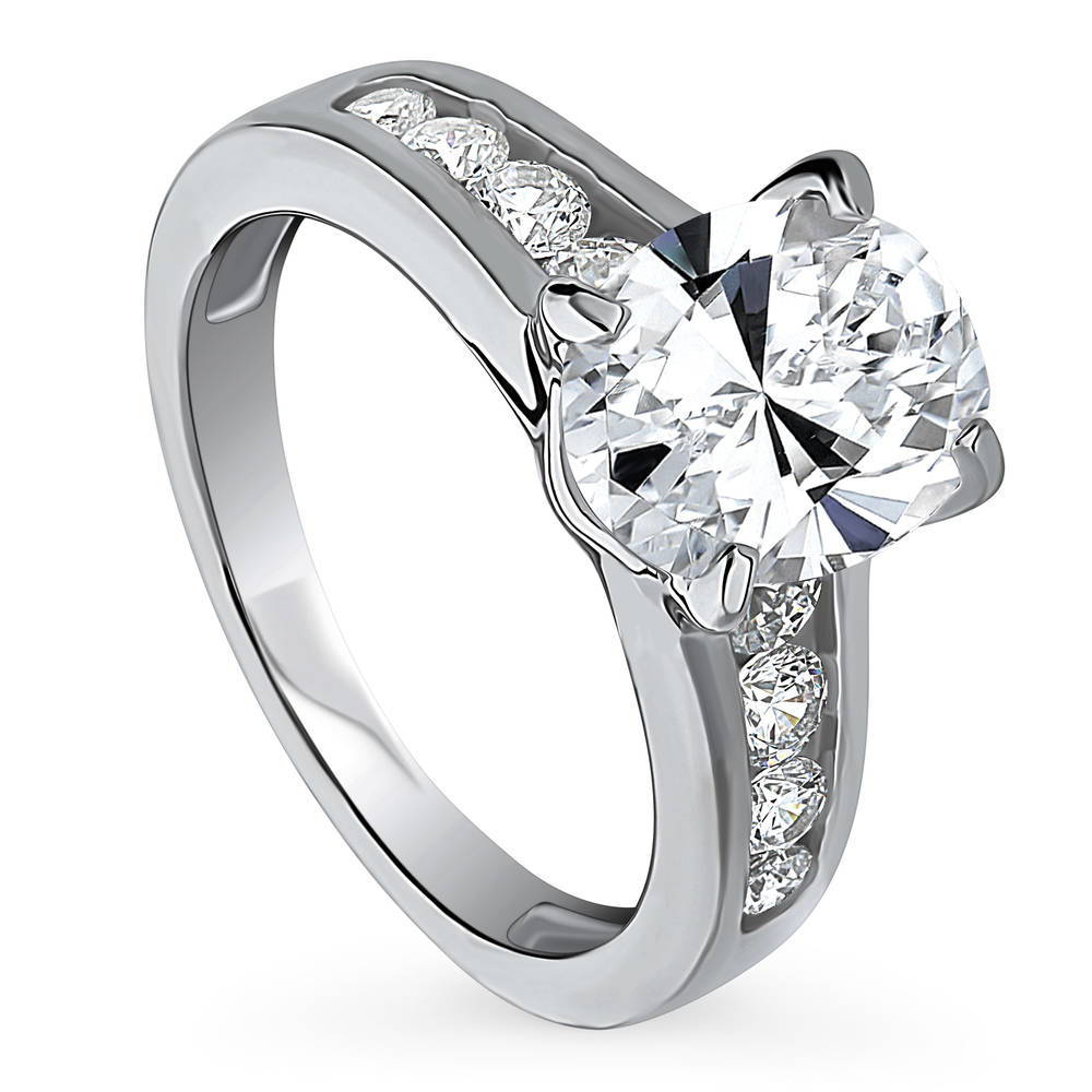 Front view of Solitaire 2.5ct Oval CZ Ring in Sterling Silver, 4 of 8