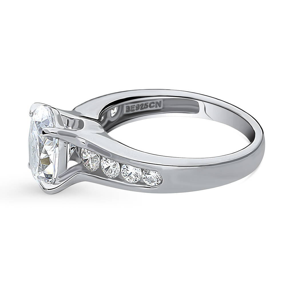 Angle view of Solitaire 2.5ct Oval CZ Ring in Sterling Silver, 5 of 8