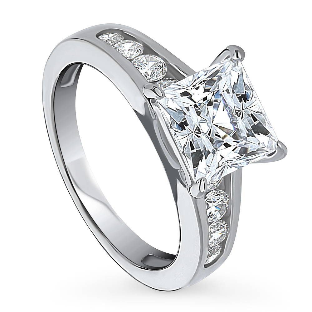Solitaire 3ct Princess CZ Ring in Sterling Silver