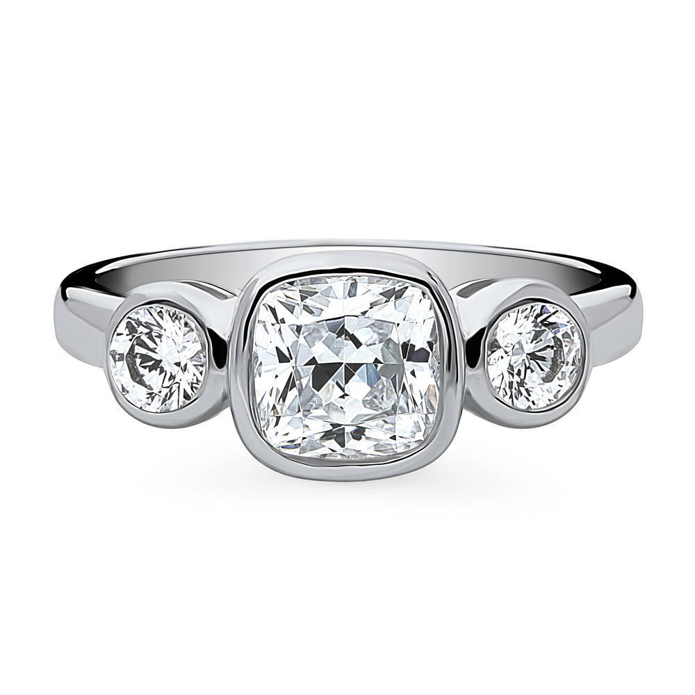 3-Stone Cushion CZ Ring in Sterling Silver, 1 of 8