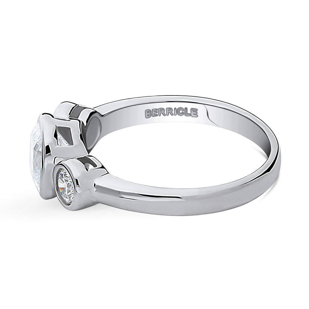 Angle view of 3-Stone Cushion CZ Ring in Sterling Silver, 5 of 8