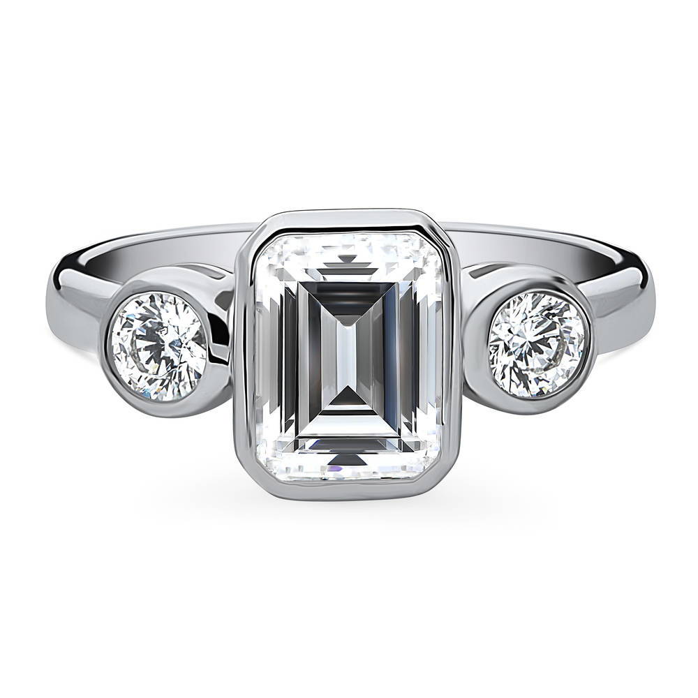 3-Stone Step Emerald Cut CZ Ring in Sterling Silver, 1 of 8