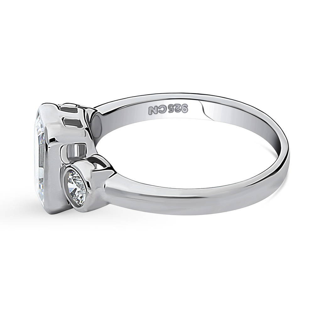 3-Stone Step Emerald Cut CZ Ring in Sterling Silver