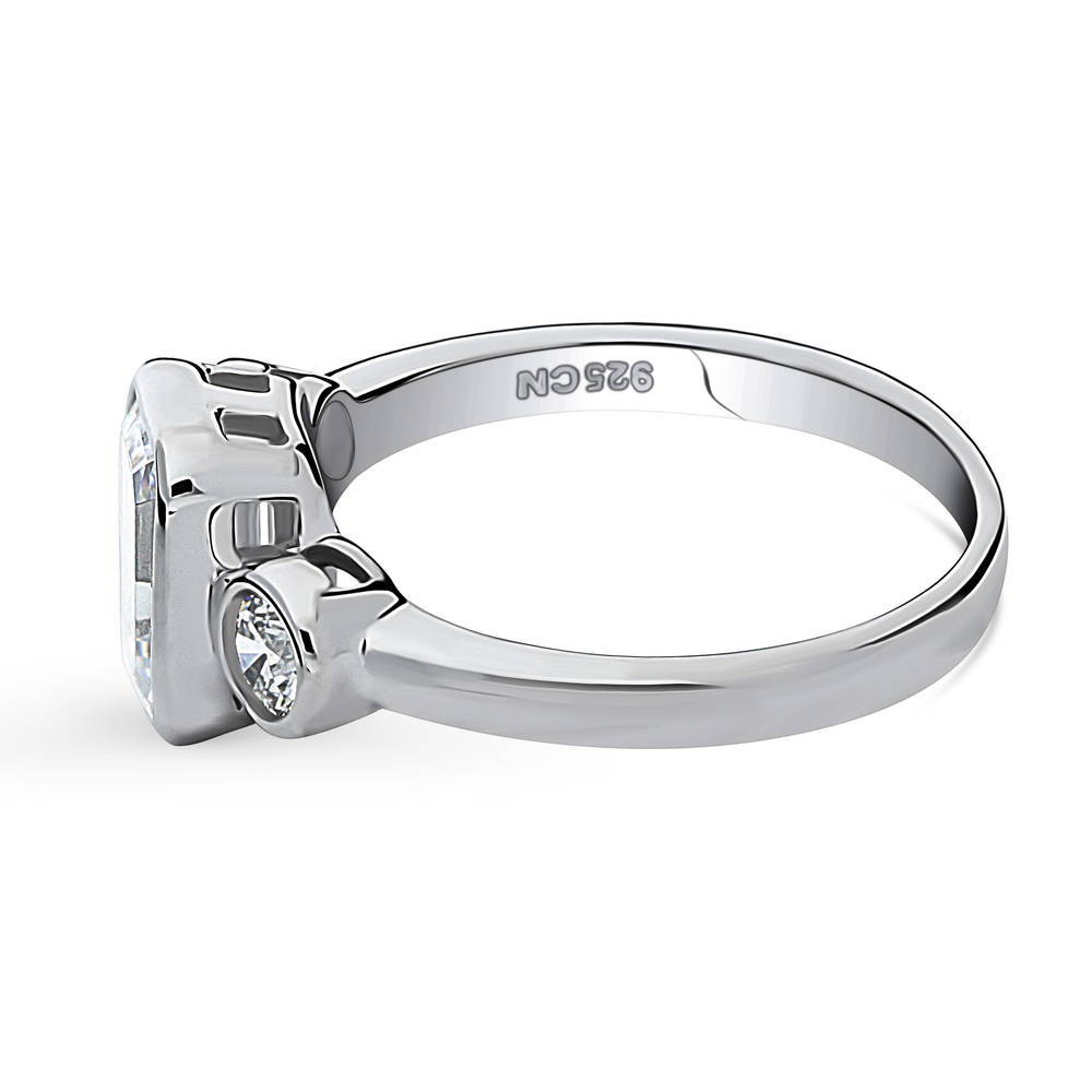 Angle view of 3-Stone Step Emerald Cut CZ Ring in Sterling Silver, 5 of 8