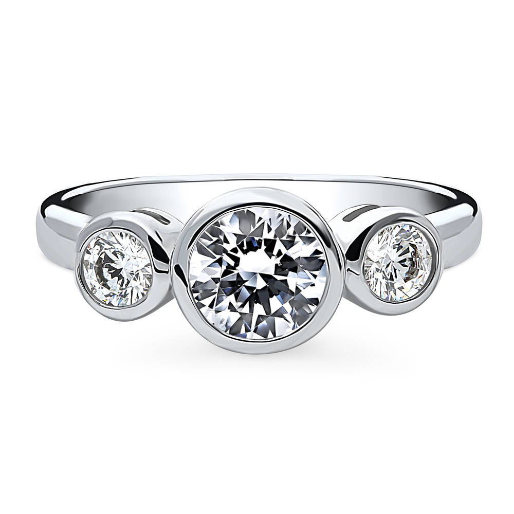 3-Stone Round CZ Ring in Sterling Silver