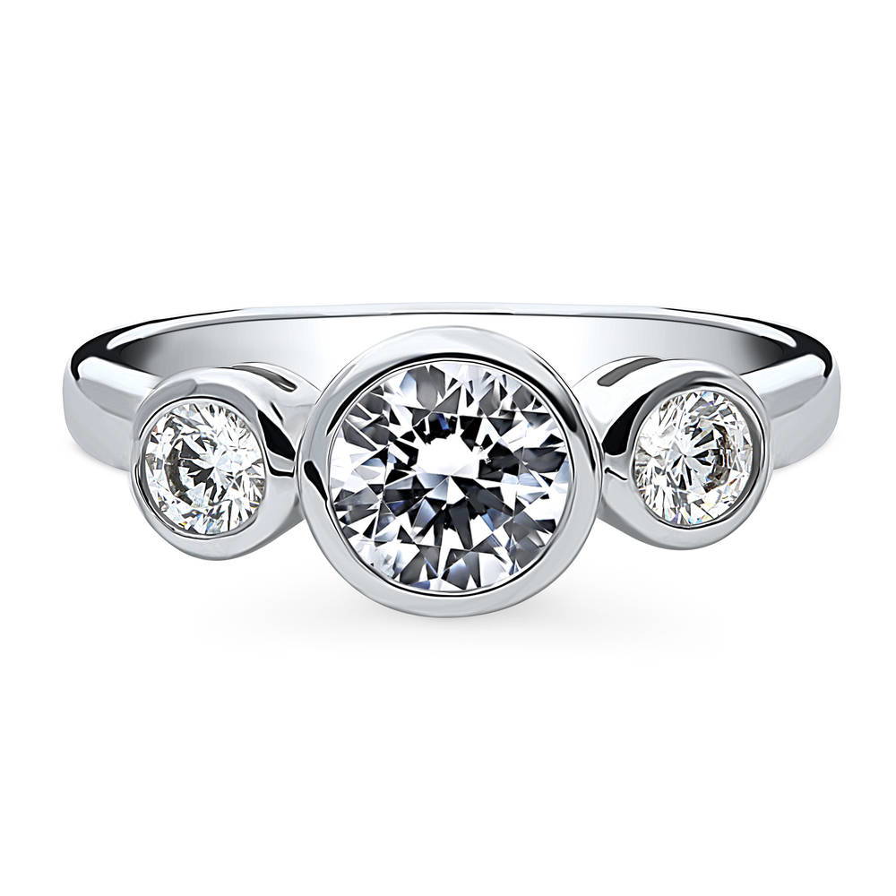 3-Stone Round CZ Ring in Sterling Silver, 1 of 8
