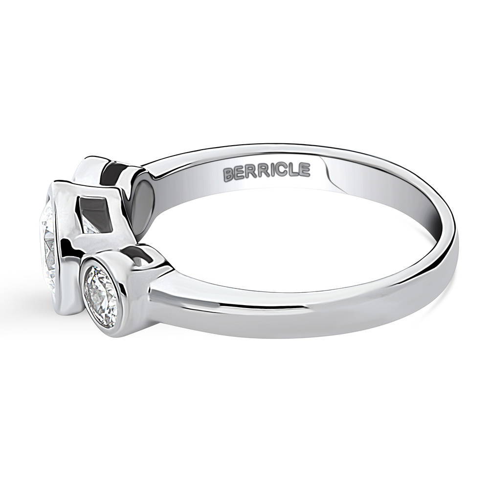 Angle view of 3-Stone Round CZ Ring in Sterling Silver, 5 of 8