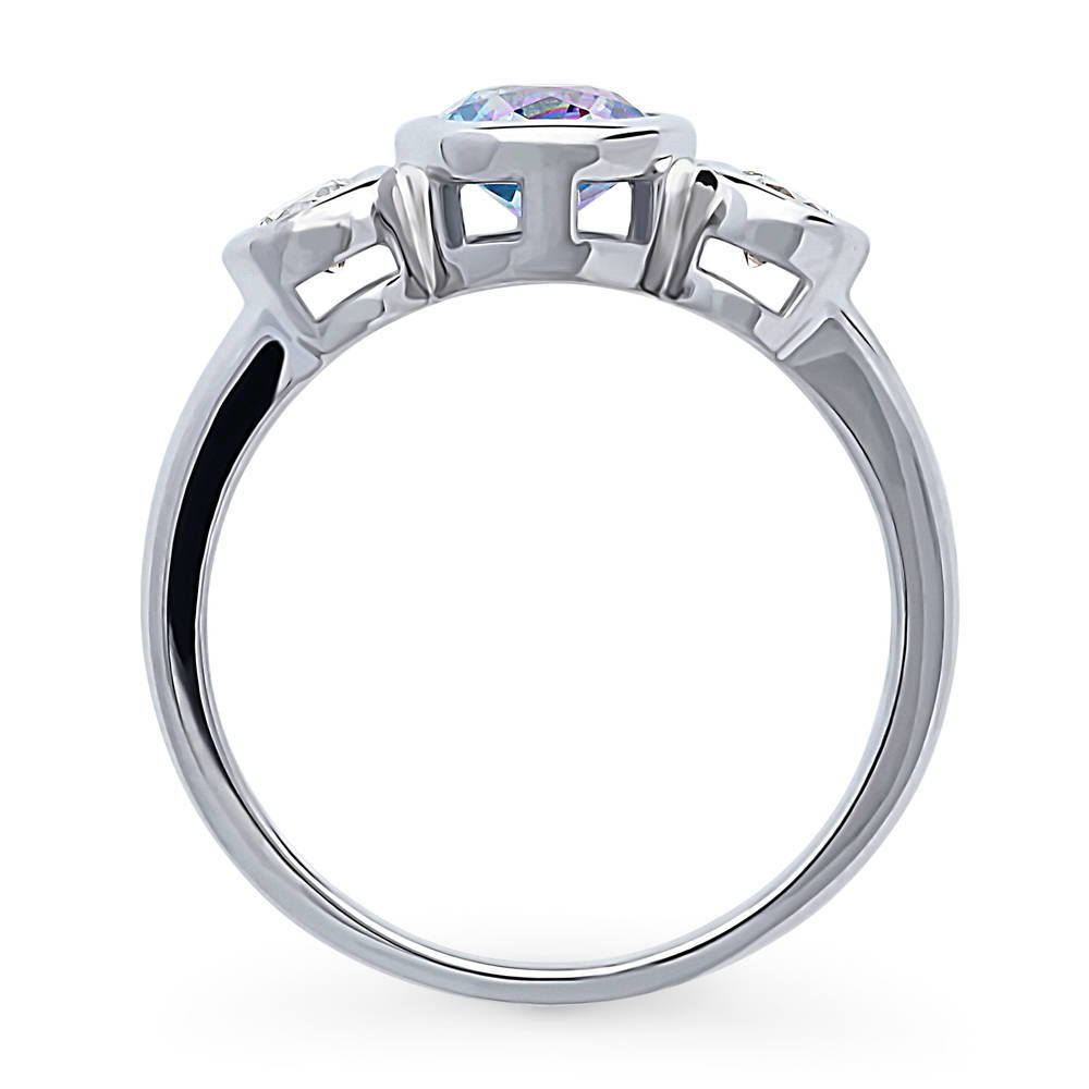 3-Stone Kaleidoscope Purple Aqua Round CZ Ring in Sterling Silver