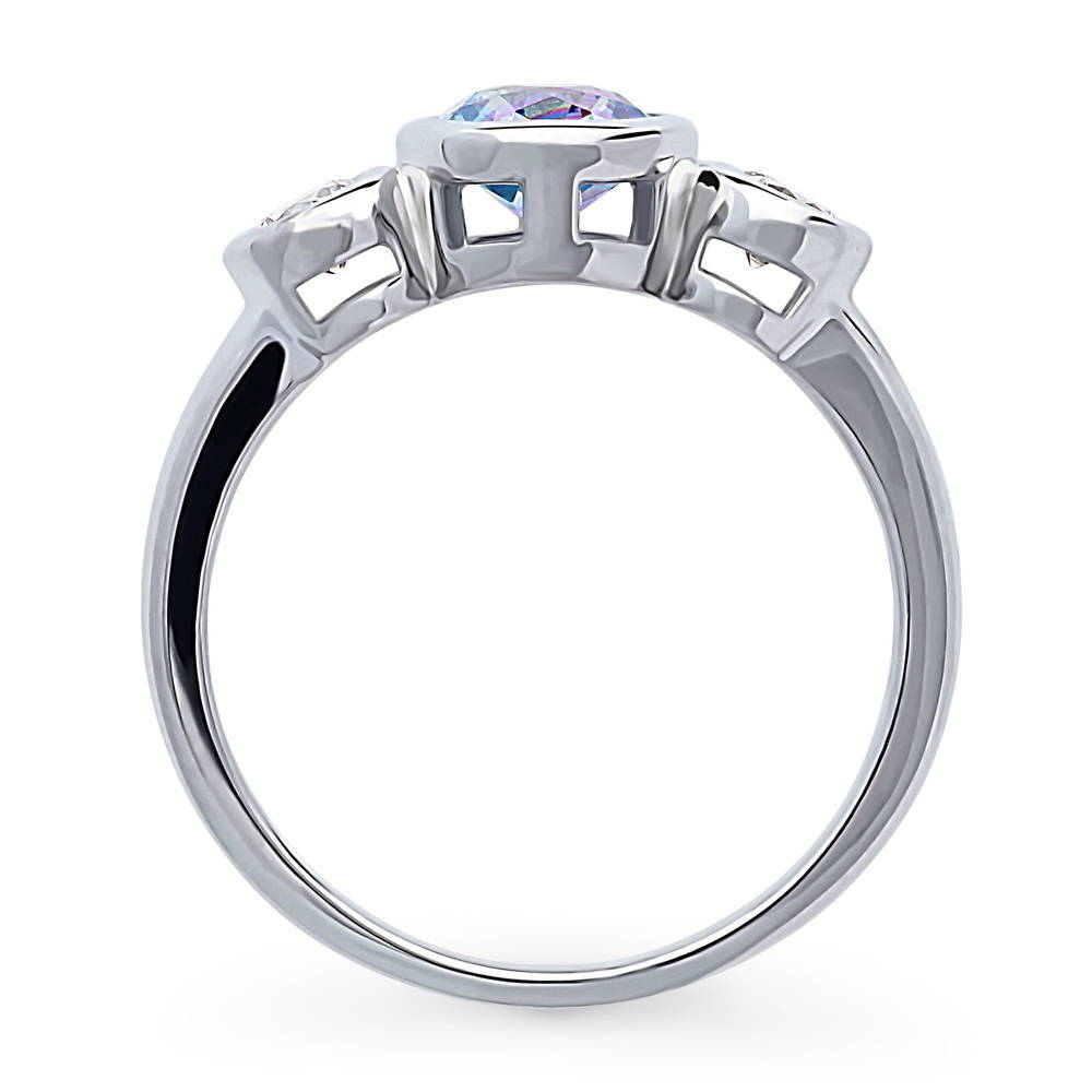 Alternate view of 3-Stone Kaleidoscope Purple Aqua Round CZ Ring in Sterling Silver, 8 of 8