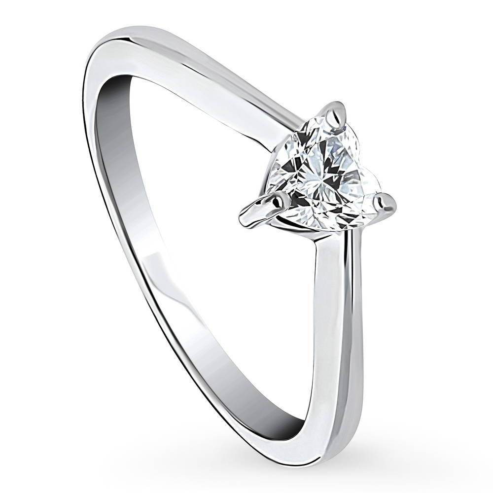 Solitaire Heart 0.4ct CZ Ring in Sterling Silver