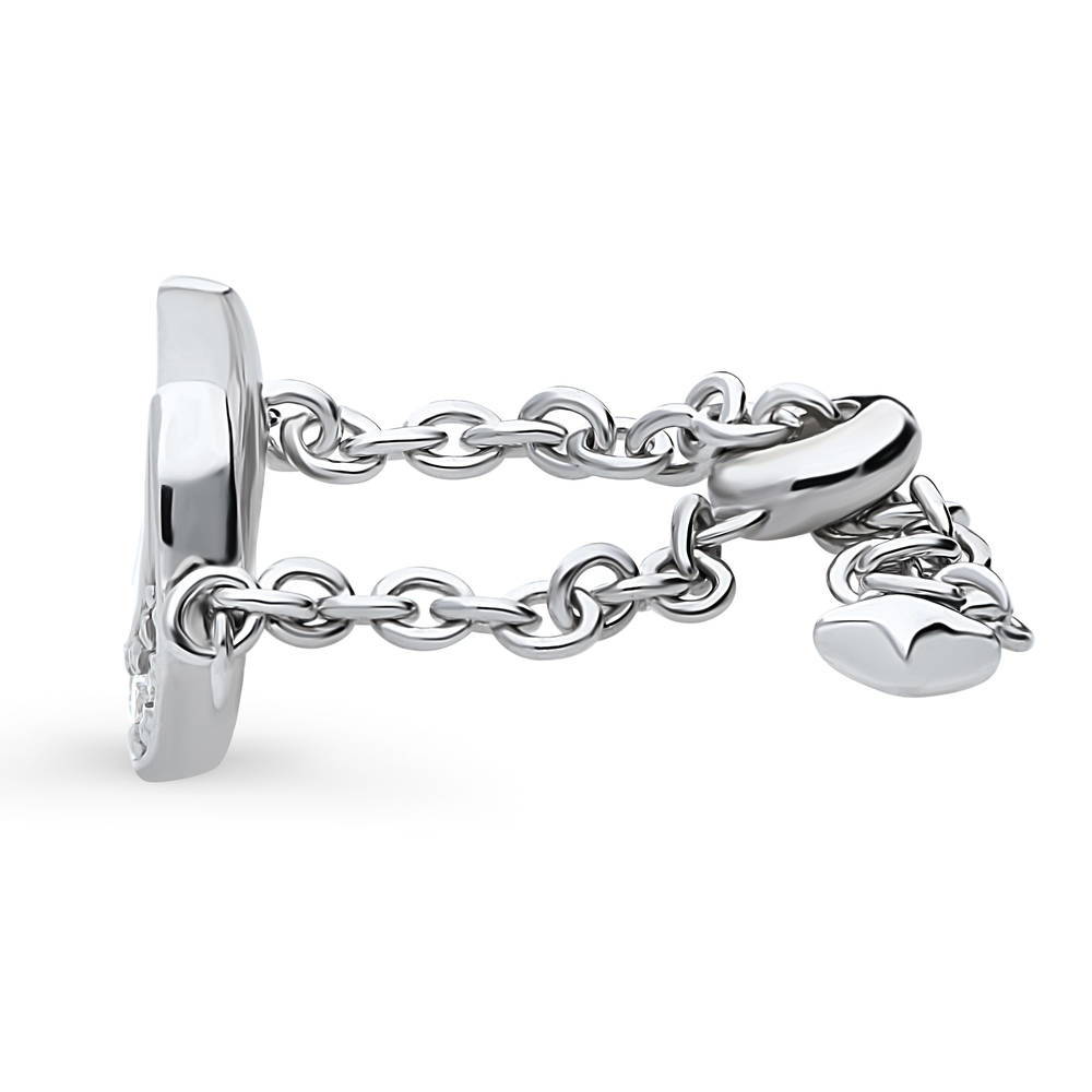 Crescent Moon CZ Chain Ring in Sterling Silver