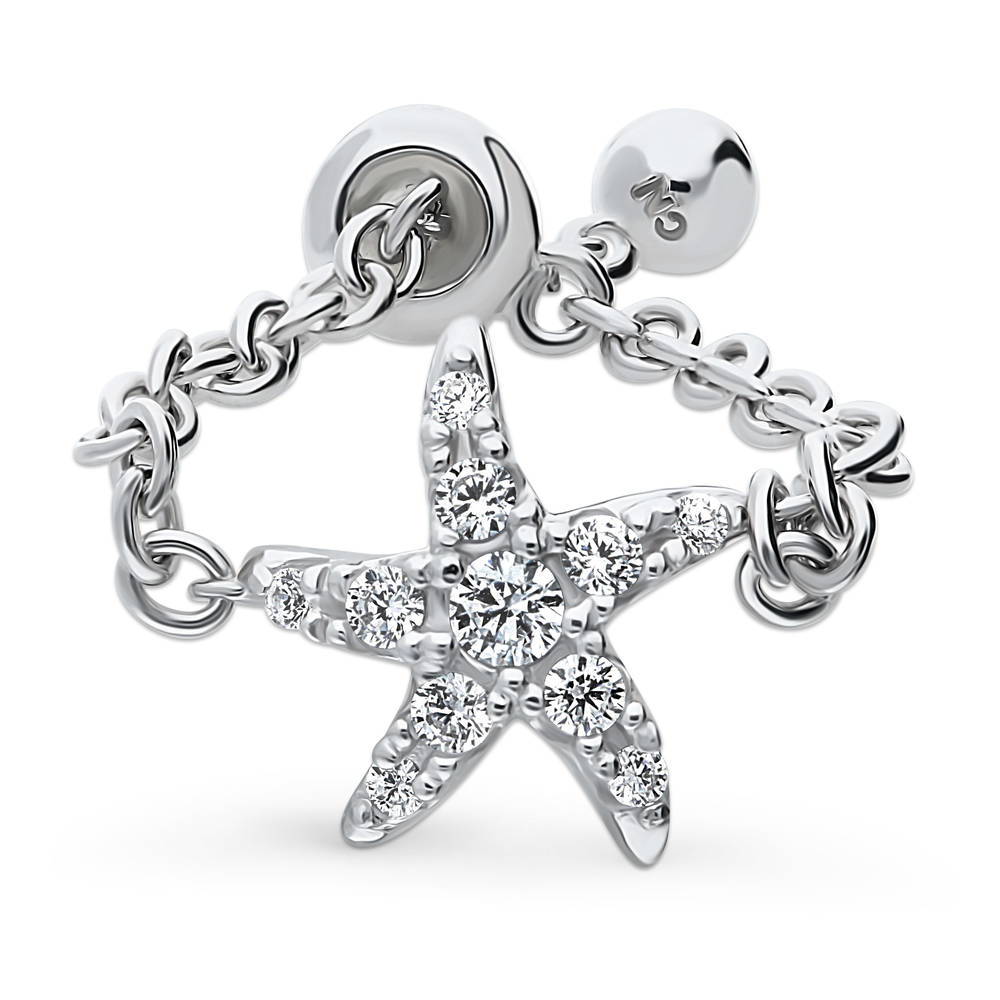 Starfish CZ Chain Ring in Sterling Silver