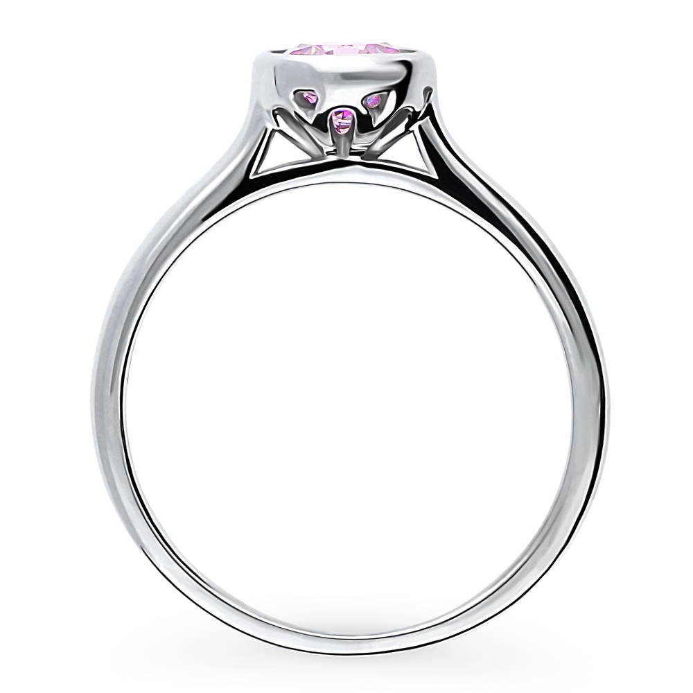 Solitaire Purple Bezel Set Round CZ Ring in Sterling Silver 0.8ct