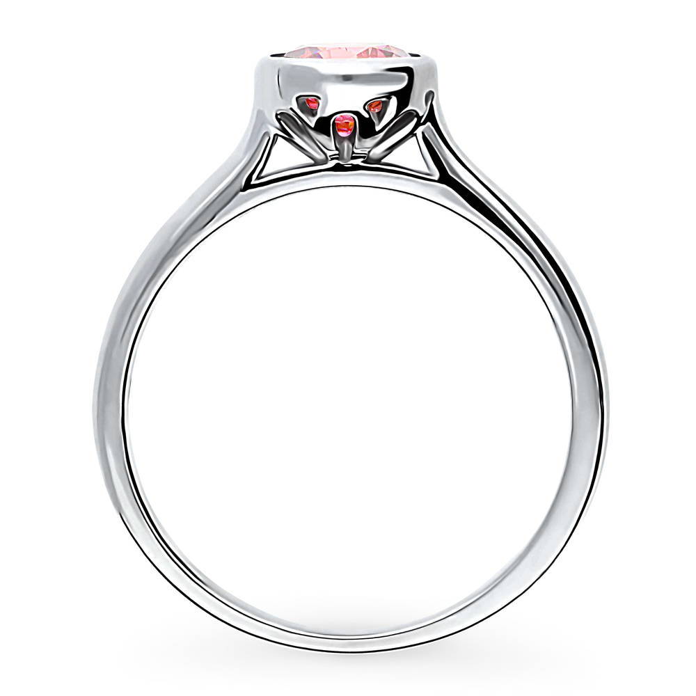 Solitaire Red Bezel Set Round CZ Ring in Sterling Silver 0.8ct