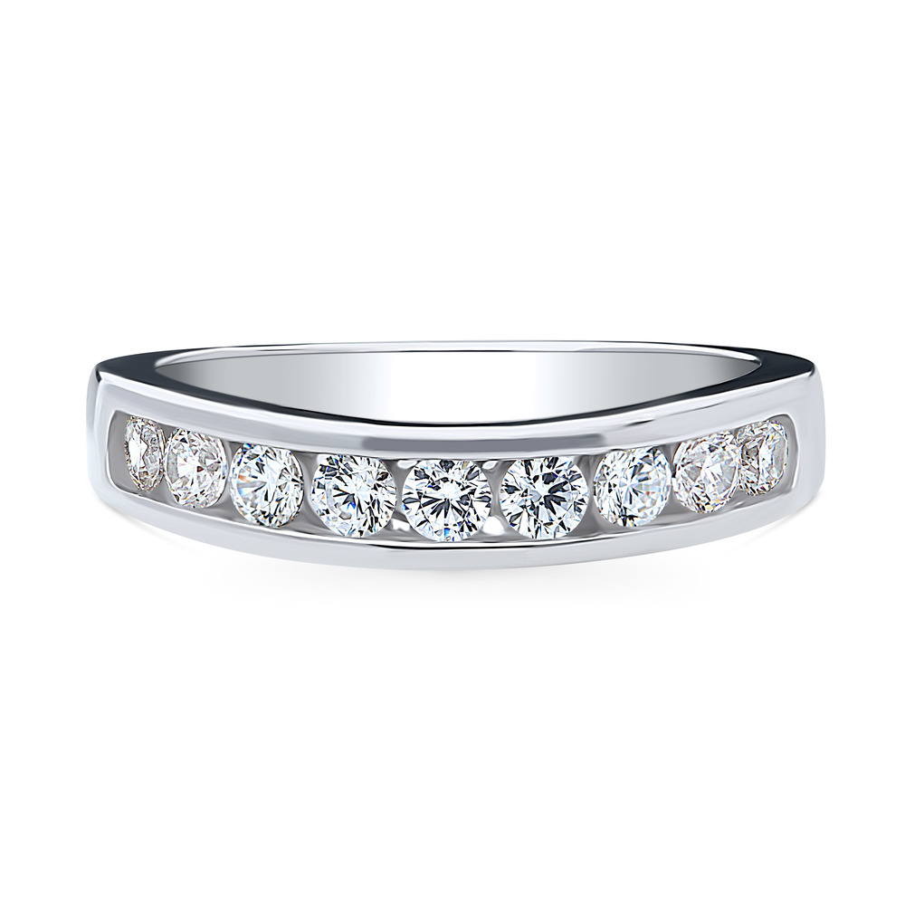 Channel Set CZ Curved Half Eternity Ring in Sterling Silver