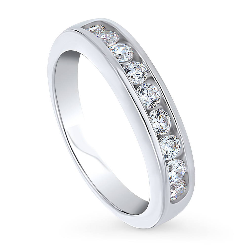 Channel Set CZ Curved Half Eternity Ring in Sterling Silver