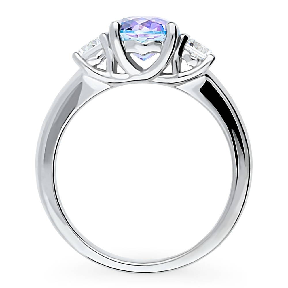 3-Stone Kaleidoscope Purple Aqua Round CZ Ring in Sterling Silver