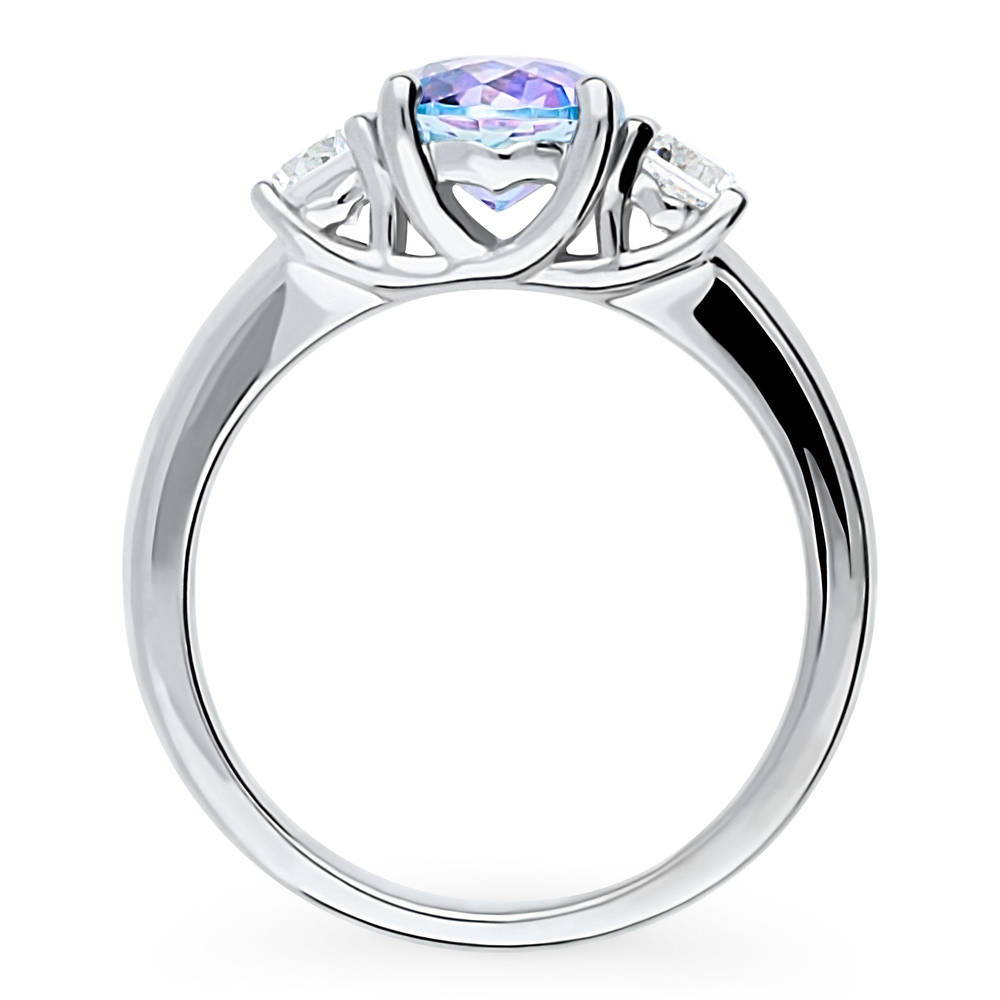 Alternate view of 3-Stone Kaleidoscope Purple Aqua Round CZ Ring in Sterling Silver, 8 of 8