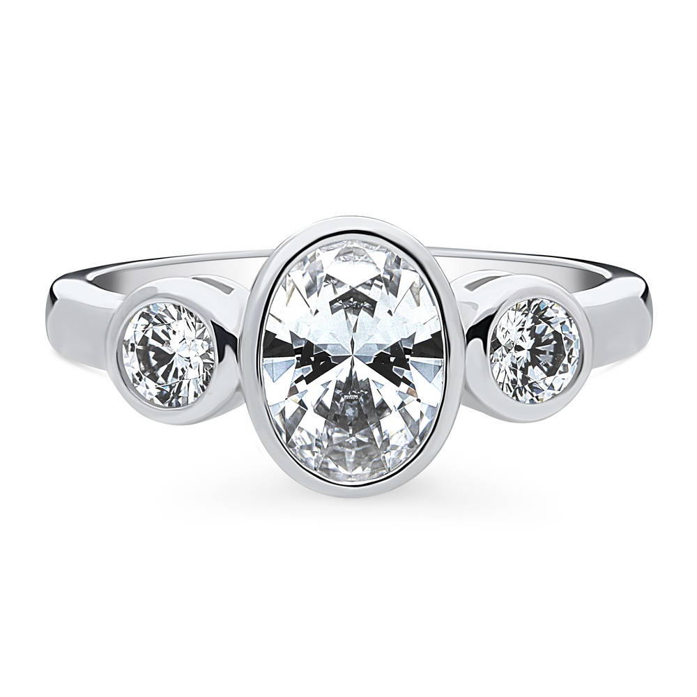 3-Stone Oval CZ Ring in Sterling Silver