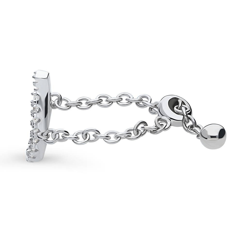 Horseshoe CZ Chain Ring in Sterling Silver