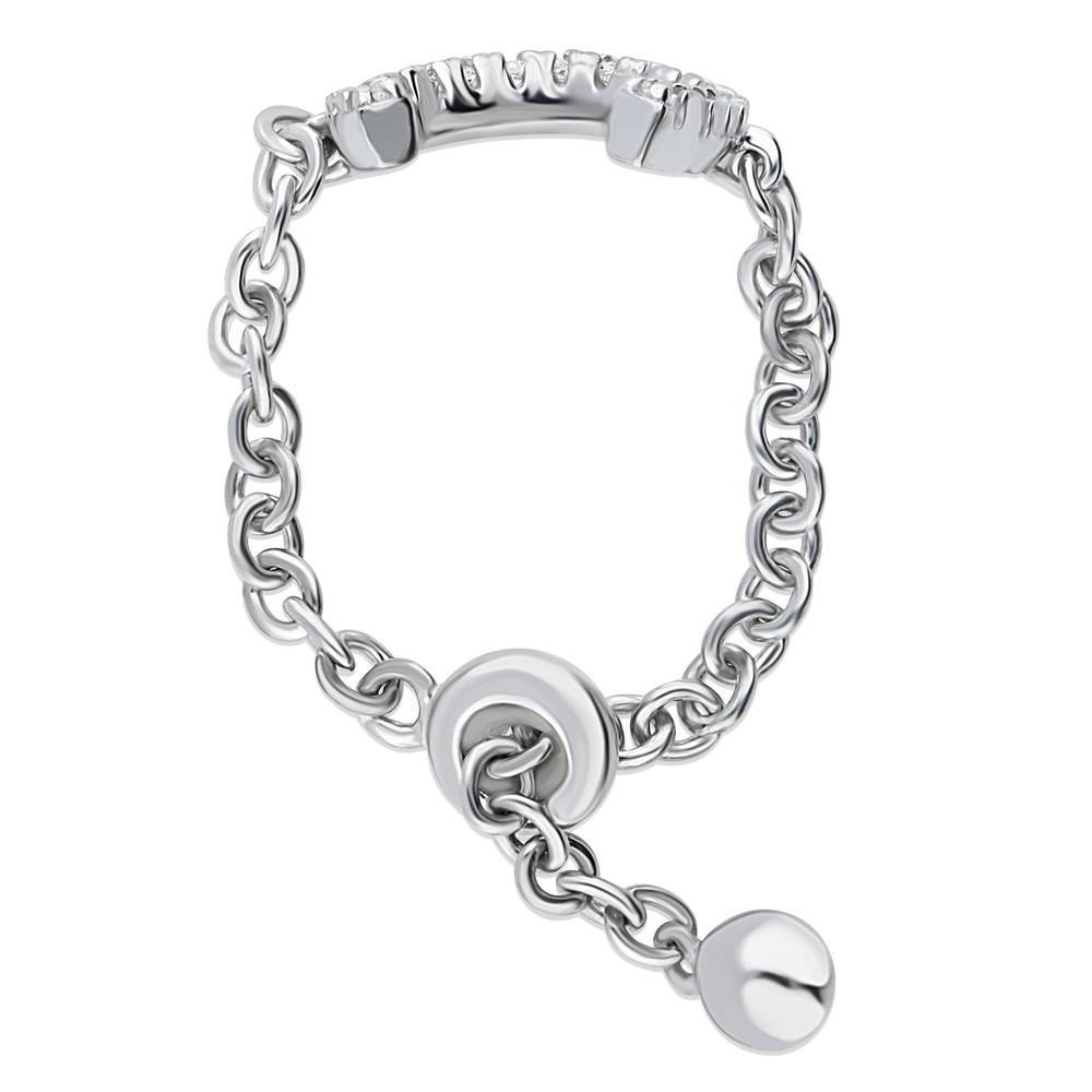 Horseshoe CZ Chain Ring in Sterling Silver