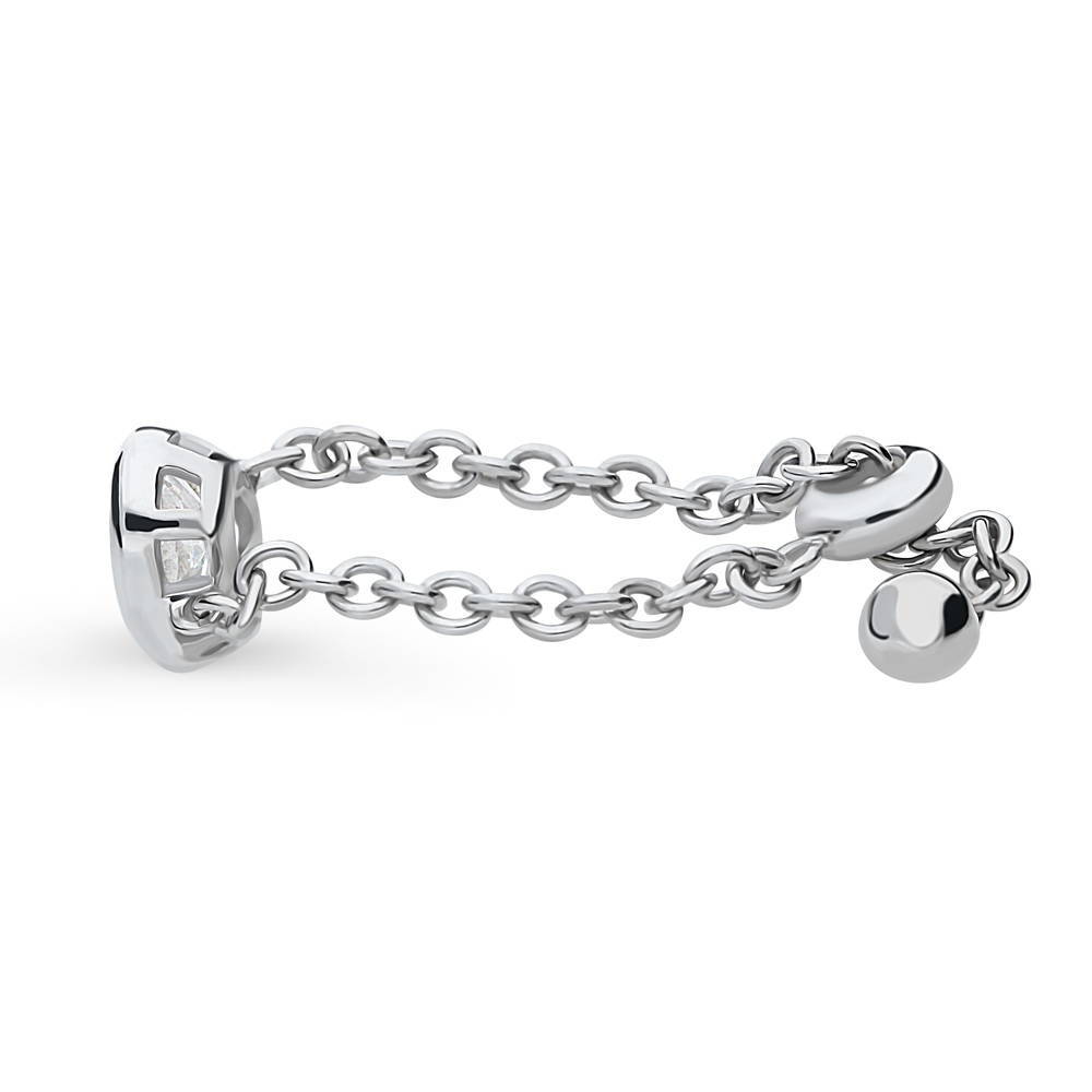 Solitaire Bezel Set Pear CZ Chain Ring in Sterling Silver 0.8ct