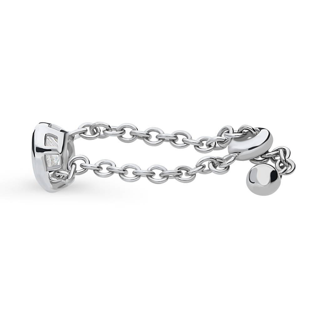 Front view of Solitaire Bezel Set Pear CZ Chain Ring in Sterling Silver 0.8ct, 4 of 7