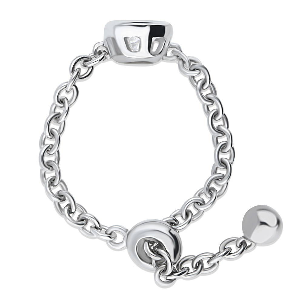 Solitaire Bezel Set Pear CZ Chain Ring in Sterling Silver 0.8ct