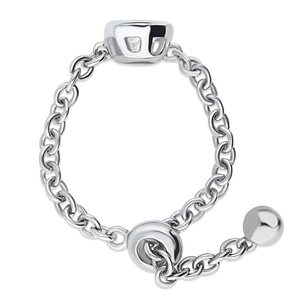 Angle view of Solitaire Bezel Set Pear CZ Chain Ring in Sterling Silver 0.8ct, 5 of 7