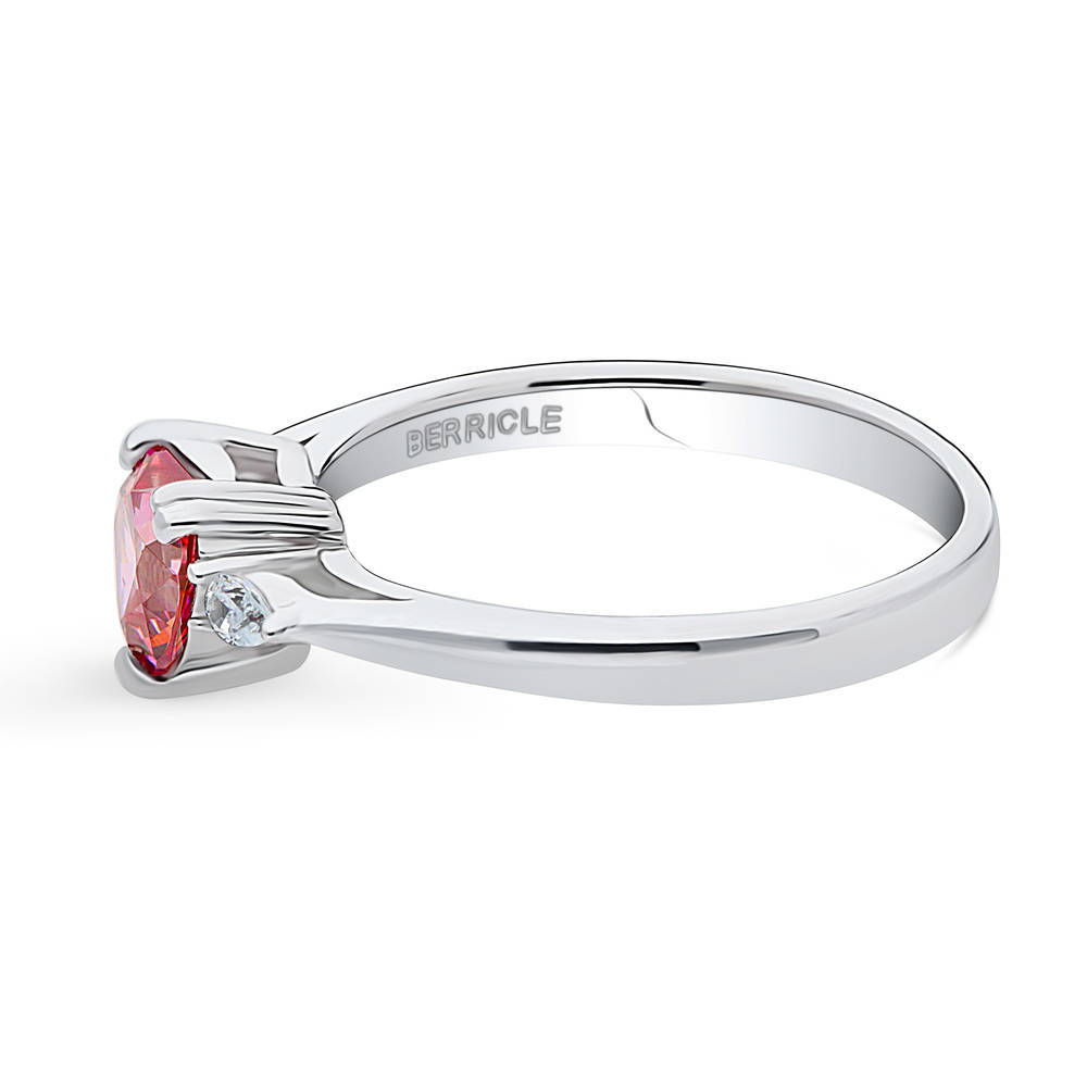 3-Stone Red Heart CZ Ring in Sterling Silver