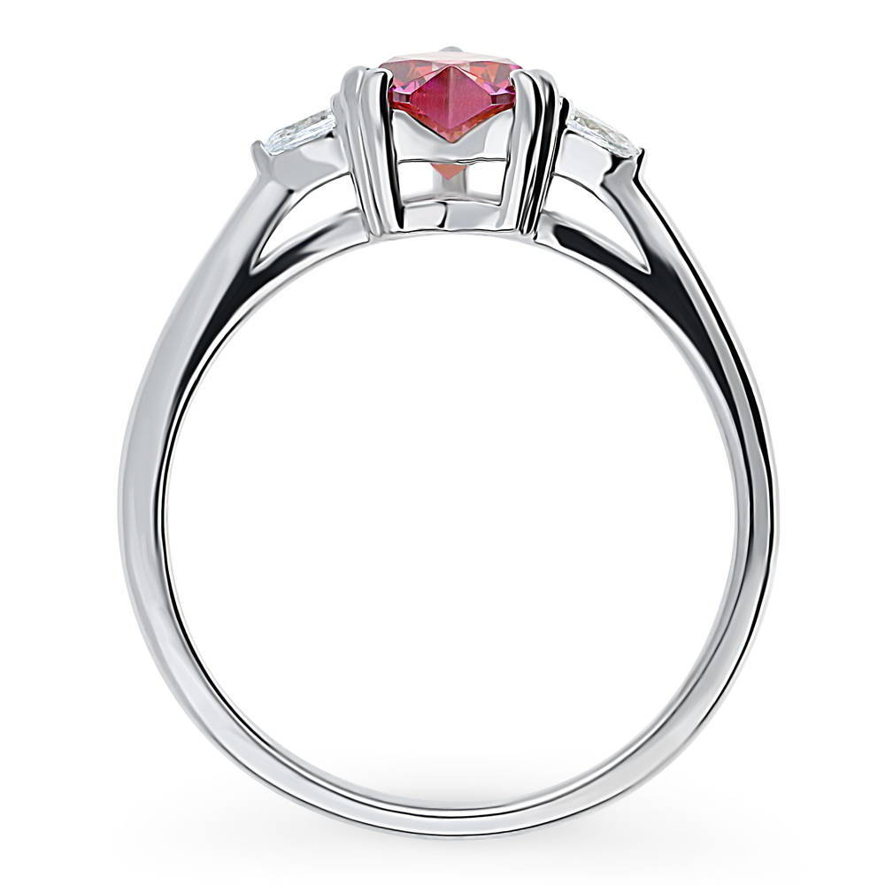 3-Stone Red Heart CZ Ring in Sterling Silver