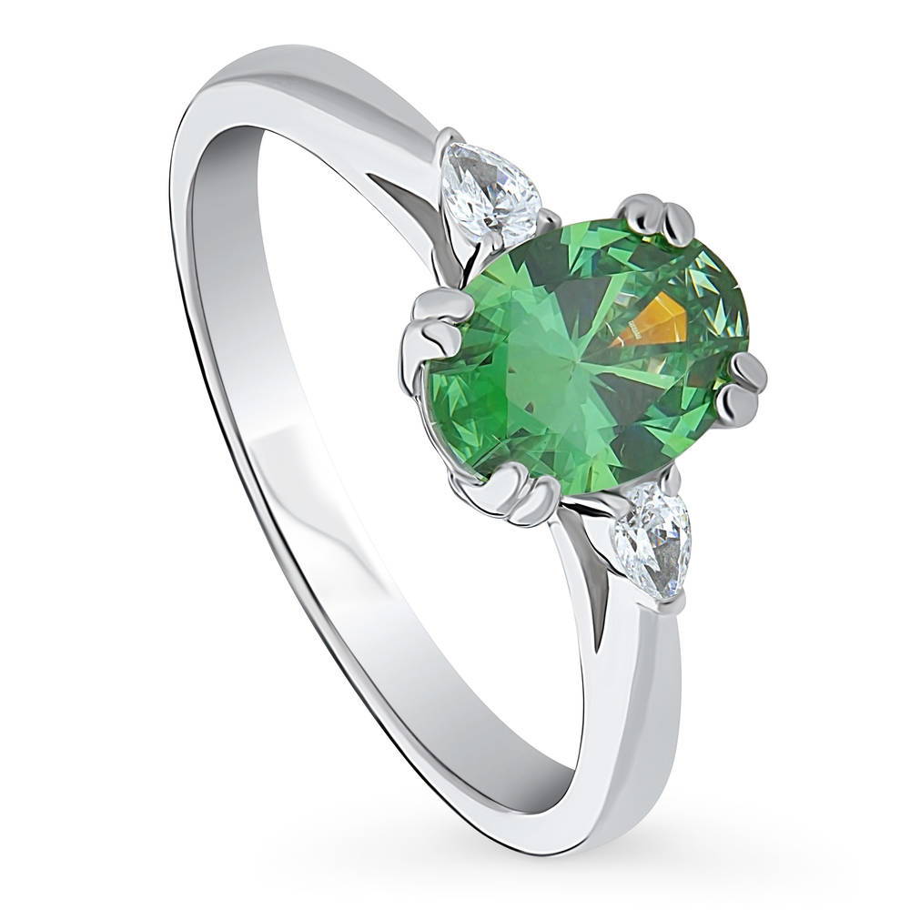 3-Stone 1.2ct Green Oval CZ Ring in Sterling Silver