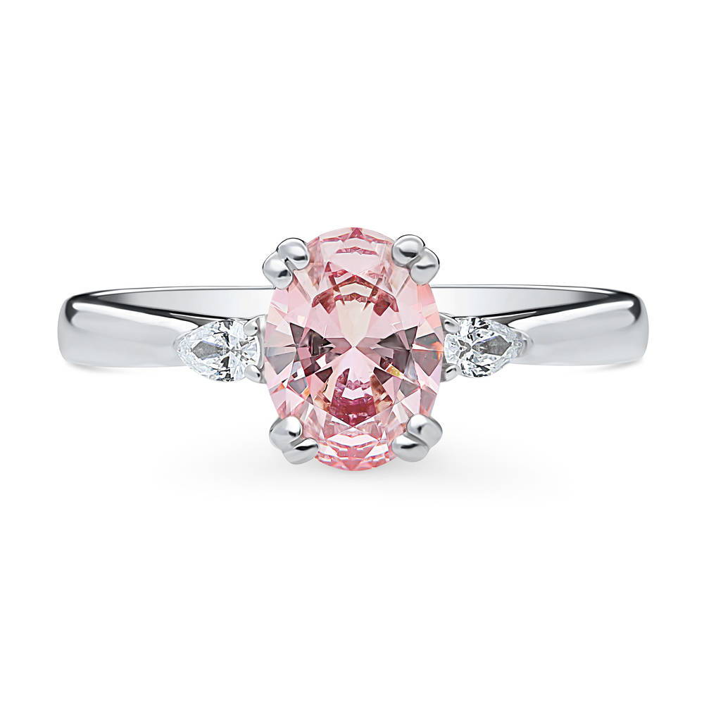 3-Stone Morganite Color Oval CZ Ring in Sterling Silver