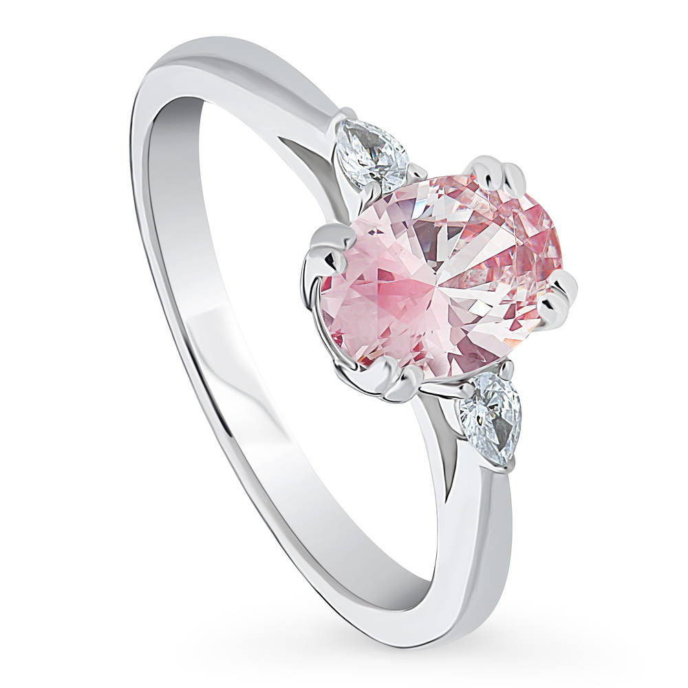 3-Stone Morganite Color Oval CZ Ring in Sterling Silver