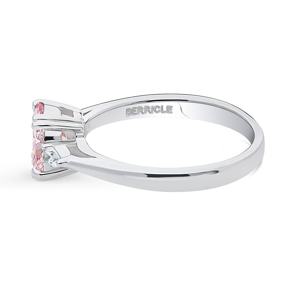 3-Stone Morganite Color Oval CZ Ring in Sterling Silver