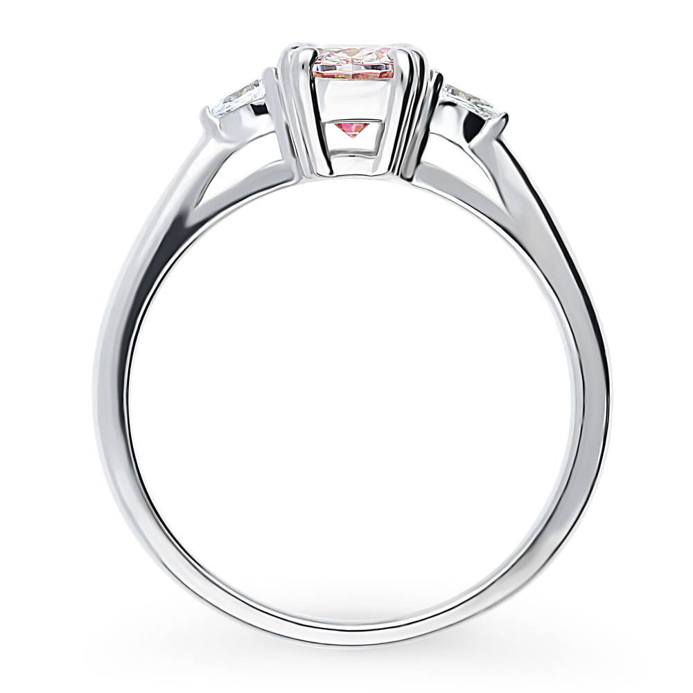 3-Stone Morganite Color Oval CZ Ring in Sterling Silver