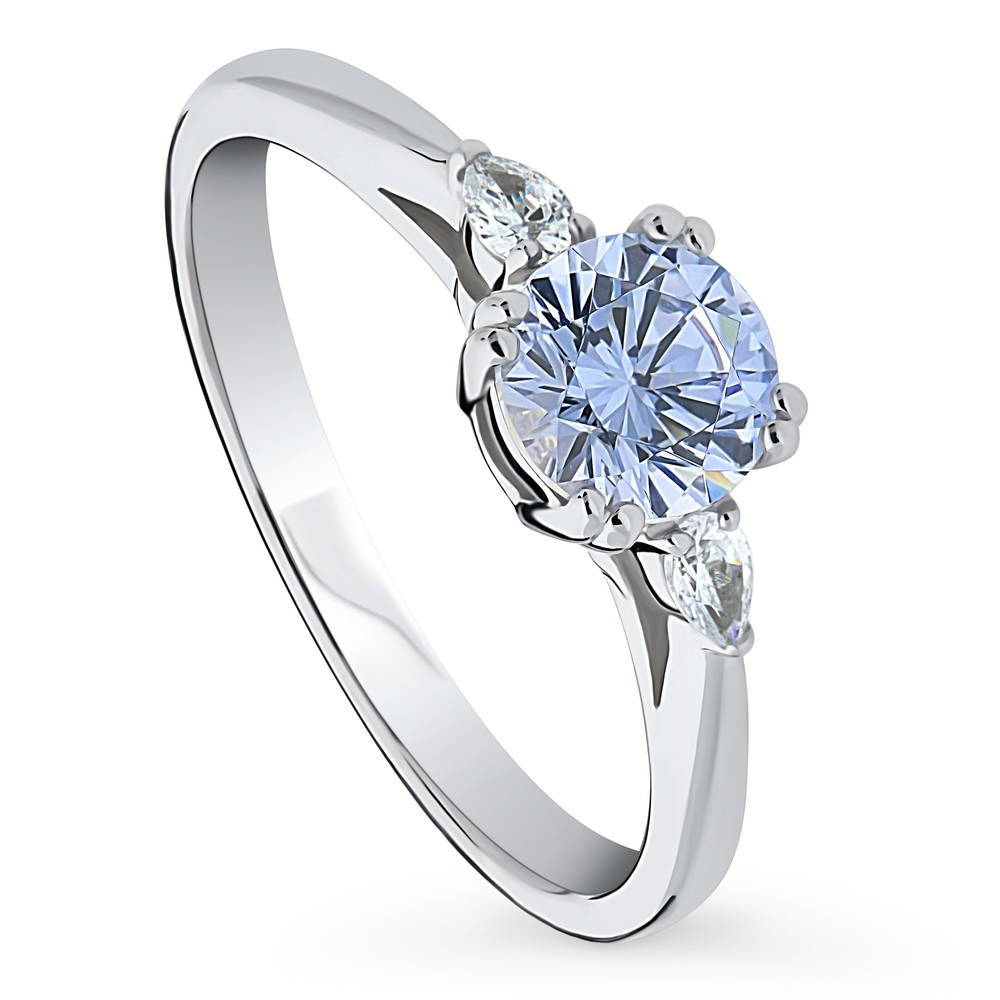 3-Stone Greyish Blue Round CZ Ring in Sterling Silver